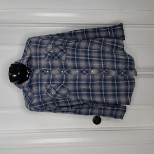 Wrangler Blue Plaid Vintage Y2K Early 2000s Snap Button Shirt Size XXL
